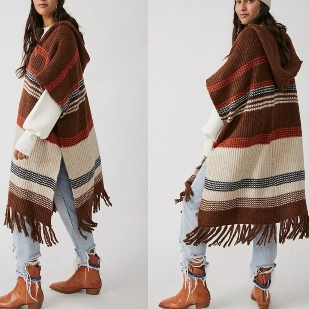 Free People NWT Women's Leslie Oversized Hooded Canyon Combo Sweater Poncho